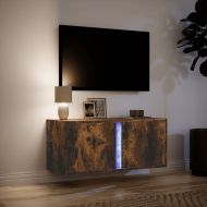 Стенен ТВ шкаф с LED осветление, опушен дъб, 80x31x35 см