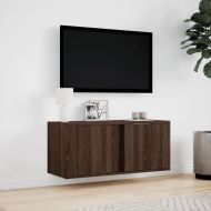 Стенен ТВ шкаф с LED осветление, кафяв дъб, 80x31x35 см