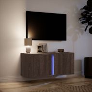 Стенен ТВ шкаф с LED осветление, кафяв дъб, 80x31x35 см