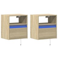 Стенни ТВ шкафове с LED лампи, 2 бр, сонома дъб, 41x31x45 см