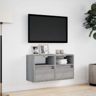 Стенни ТВ шкафове с LED лампи, 2 бр, сив сонома, 41x31x45 см