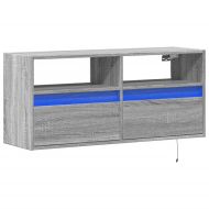 Стенен ТВ шкаф с LED осветление, сив сонома, 100x31x45 см