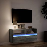 Стенен ТВ шкаф с LED осветление, сив сонома, 100x31x45 см