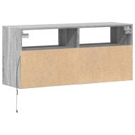 Стенен ТВ шкаф с LED осветление, сив сонома, 100x31x45 см