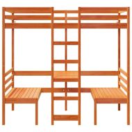 Таванско легло с бюро и столове восъчнокафяв 90x190см бор масив