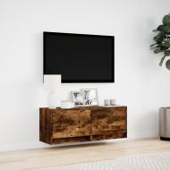 Стенен ТВ шкаф с LED осветление, опушен дъб, 100x31x38 см