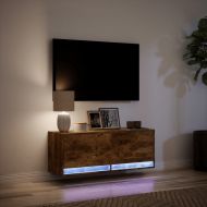 Стенен ТВ шкаф с LED осветление, опушен дъб, 100x31x38 см