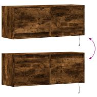 Стенен ТВ шкаф с LED осветление, опушен дъб, 100x31x38 см