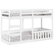 Двуетажно легло, бяло, 75x190 см, борово дърво масив