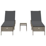 Комплект от 3 части шезлонги с възглавници сив полиратан