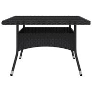 Градински трапезен комплект, 9 части, полиратан и стъкло, черен