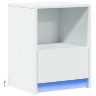 Нощно шкафче с LED осветление, бяло, инженерно дърво