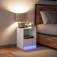 Нощно шкафче с LED осветление, бяло, инженерно дърво