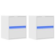 Стенни ТВ шкафове с LED осветление, 2 бр, бели, 41x31x45 см