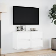 Стенни ТВ шкафове с LED осветление, 2 бр, бели, 41x31x45 см