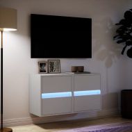 Стенни ТВ шкафове с LED осветление, 2 бр, бели, 41x31x45 см