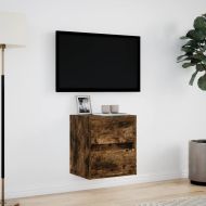 Стенен ТВ шкаф с LED осветление, опушен дъб, 41x31x45 см