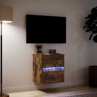 Стенен ТВ шкаф с LED осветление, опушен дъб, 41x31x45 см