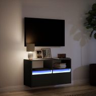 Стенен ТВ шкаф с LED осветление, черен, 80x31x45 см