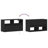 Стенен ТВ шкаф с LED осветление, черен, 80x31x45 см