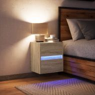 Нощно шкафче за стена с LED осветление, дъб сонома
