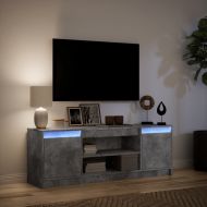 ТВ шкаф с LED, бетонно сив, 139,5x34x50 см, инженерно дърво