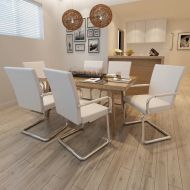 Конзолни трапезни столове, 6 бр, бели, изкуствена кожа