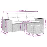 Градински диван от 4 части с възглавници, черен, полиратан