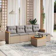 Градински диван с възглавници 6 части бежов микс полиратан