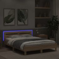 Рамка за легло с табла и LED, дъб сонома, 140x190 см