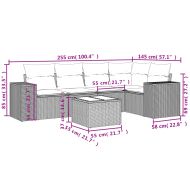 Градински комплект с възглавници, 6 части, светлосив полиратан