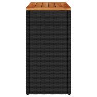 Градинска странична маса с дървен плот, черна, 58x27,5x55 см, полиратан