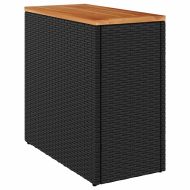 Градинска странична маса с дървен плот, черна, 58x27,5x55 см, полиратан
