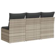 Градински диван с възглавници, 3-местен, светлосив, полиратан