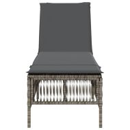 Шезлонг с възглавница, сив, полиратан