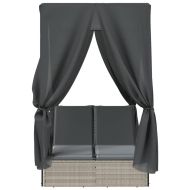 Двоен шезлонг с покрив и завеси светлосив полиратан