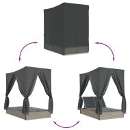 Двоен шезлонг с покрив и завеси светлосив полиратан