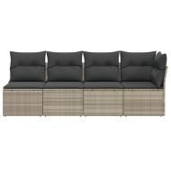 Градински диван с възглавници, 4-местен, светлосив, полиратан