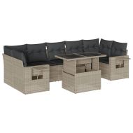 Градински комплект с възглавници, 8 части, светлосив полиратан