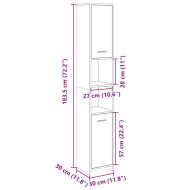 Шкаф за баня, дъб сонома, 30x30x183,5 см, инженерно дърво