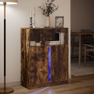 Сайдборд с LED, опушен дъб, 77x34x100 см, инженерно дърво