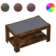 Маса за кафе с LED, опушен дъб, 93x53x45 см, инженерно дърво