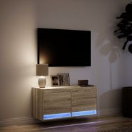 Стенен ТВ шкаф с LED осветление, сонома дъб, 80x31x38 см