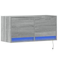 Стенен ТВ шкаф с LED осветление, сив сонома, 80x31x38 см