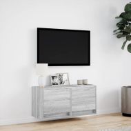 Стенен ТВ шкаф с LED осветление, сив сонома, 80x31x38 см