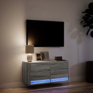 Стенен ТВ шкаф с LED осветление, сив сонома, 80x31x38 см
