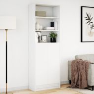 Висок шкаф с LED, бял, 69x32,5x200 см, инженерно дърво