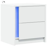 Нощно шкафче с LED осветление, бяло, инженерно дърво
