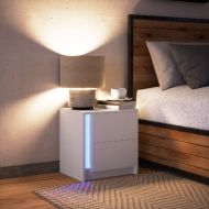 Нощно шкафче с LED осветление, бяло, инженерно дърво