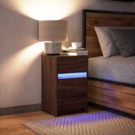 Нощно шкафче с LED осветление, кафяв дъб, инженерно дърво